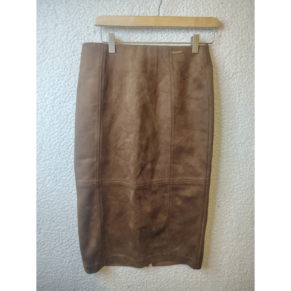 Marc New York Andrew Marc Brown Faux Suede Pencil Midi Skirt Size Small